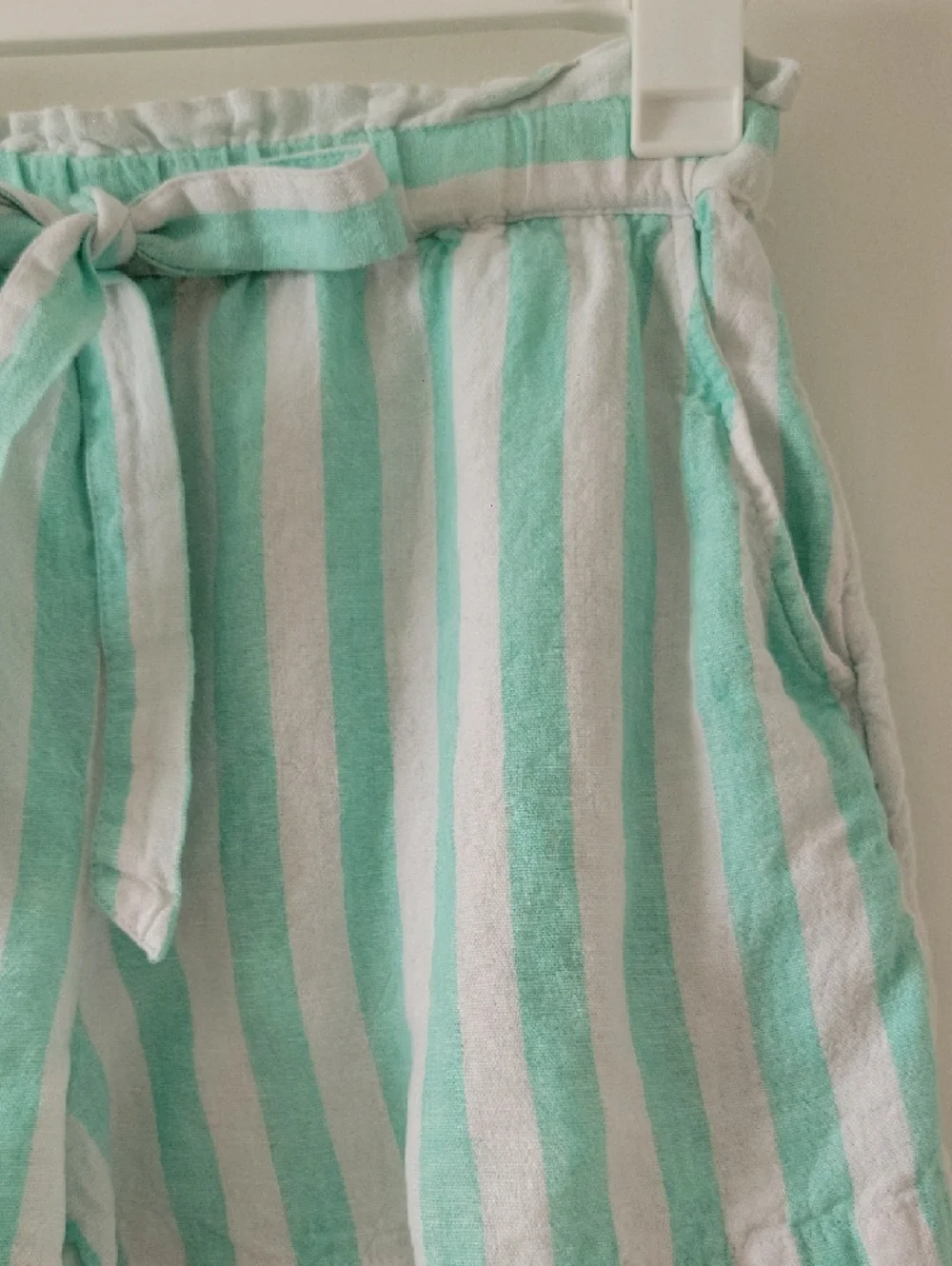 Stoney Clover Lane Mint and White Striped Tie-Waist High-Rise Shorts - Picture 2 of 3